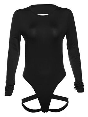 **Bundle**Black Long-Sleeve Cutout Bodysuit Women's Top with Gothic Thigh Chain